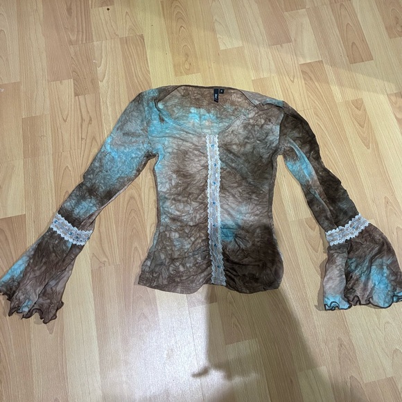 Trixxi Tops - Trixxi S Semi-Sheer Beaded Bohemian Bell Sleeve Top